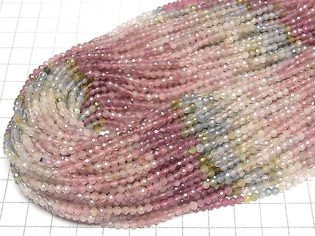 [Video] High Quality! Multicolor Tourmaline AA++ Faceted Round 3mm Color Gradation Half or 1strand beads (approx. 15 inches/37 cm)