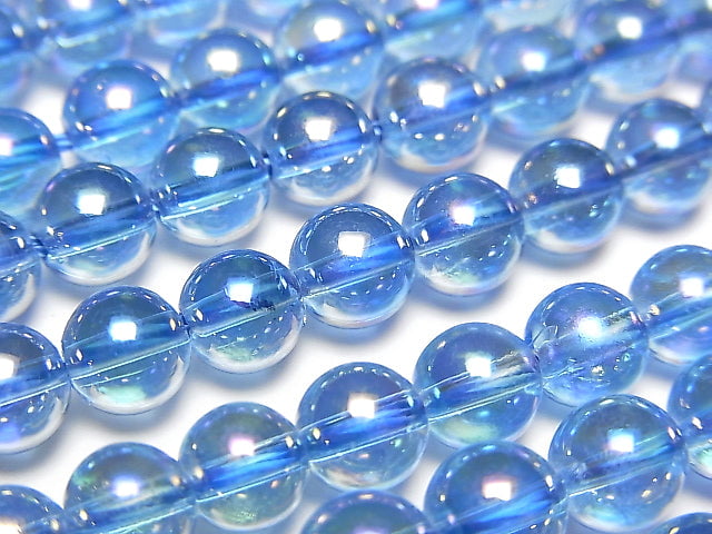[Video] Aqua Aura Crystal Quartz Round 6mm half or 1strand beads (aprx.15inch/38cm)