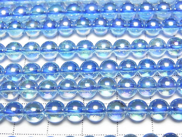 [Video] Aqua Aura Crystal Quartz Round 6mm half or 1strand beads (aprx.15inch/38cm)