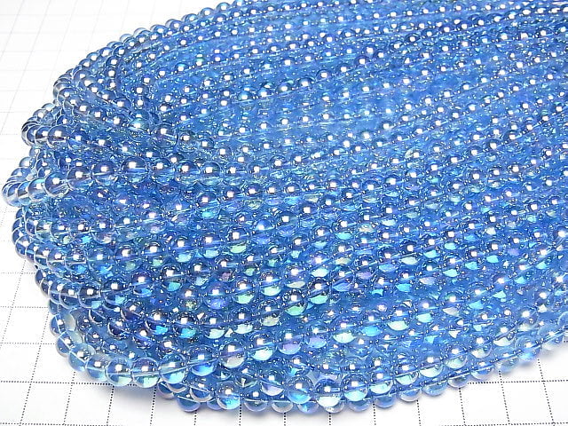 [Video] Aqua Aura Crystal Quartz Round 6mm half or 1strand beads (aprx.15inch/38cm)