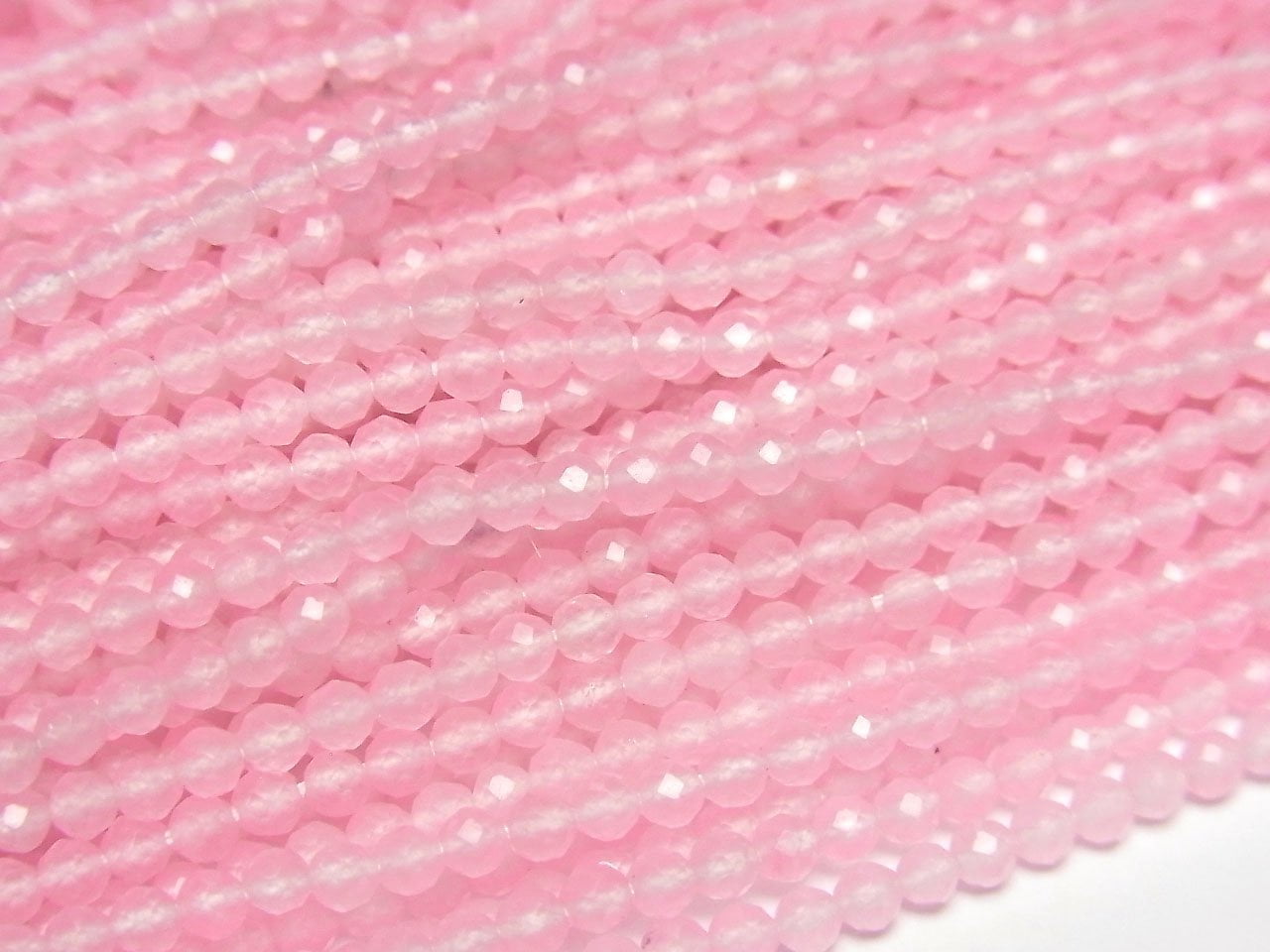 Haute Qualité ! Perles de jade rondes à facettes, couleur rose clair, 3mm, 1 fil (environ 30cm)