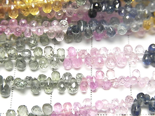 [Video]High Quality Multicolor Sapphire AAA- Drop Faceted Briolette 1strand beads (aprx.7inch/18cm)