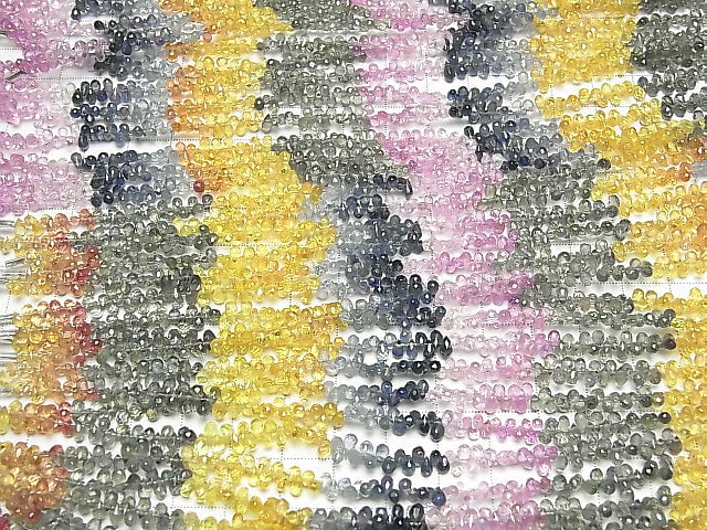 [Video]High Quality Multicolor Sapphire AAA- Drop Faceted Briolette 1strand beads (aprx.7inch/18cm)