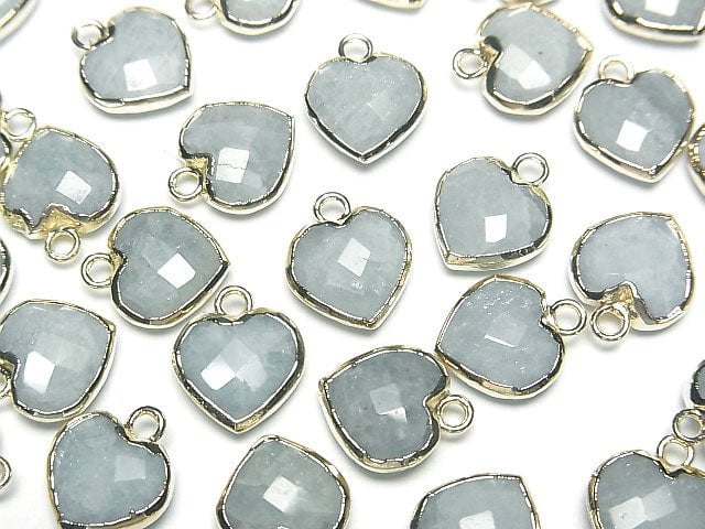 [Video]Aquamarine Heart cut charm gold color 3pcs