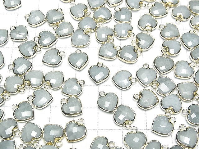 [Video]Aquamarine Heart cut charm gold color 3pcs