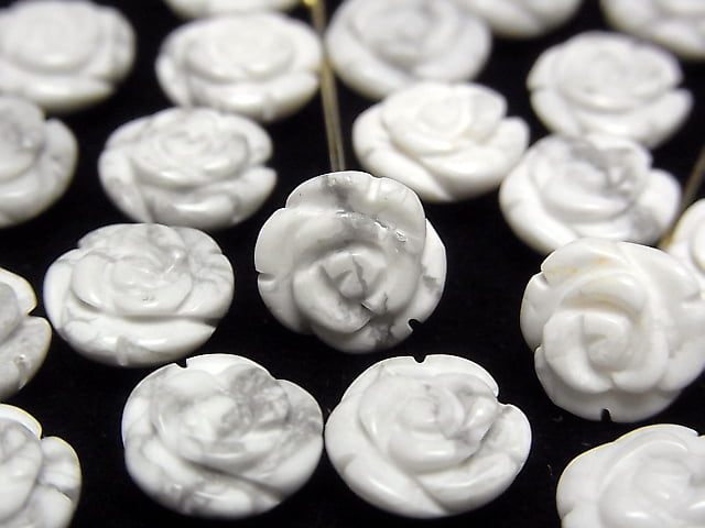 [Video] Howlite Magnesite Rose 10mm [Half Drilled Hole ] 4pcs