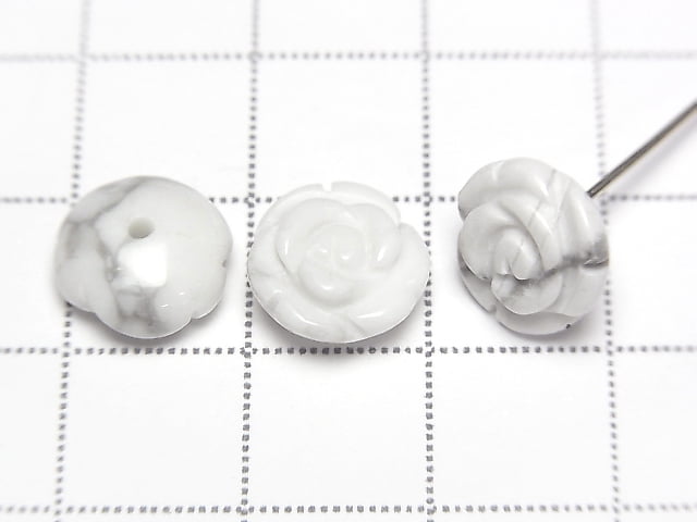 [Video] Howlite Magnesite Rose 10mm [Half Drilled Hole ] 4pcs