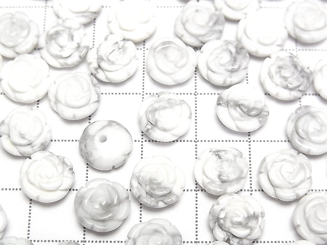 [Video] Howlite Magnesite Rose 10mm [Half Drilled Hole ] 4pcs