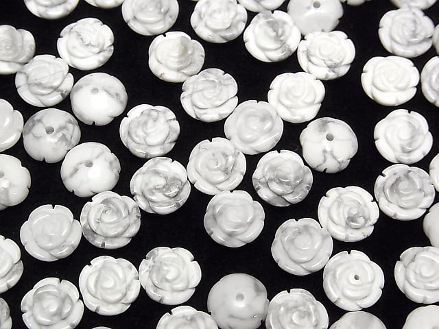 [Video] Howlite Magnesite Rose 10mm [Half Drilled Hole ] 4pcs