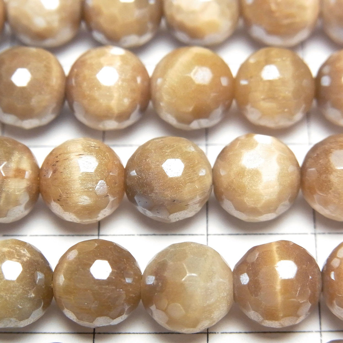閃光金虎眼石128刻面圓珠8mm，1串（約14英寸/35公分）