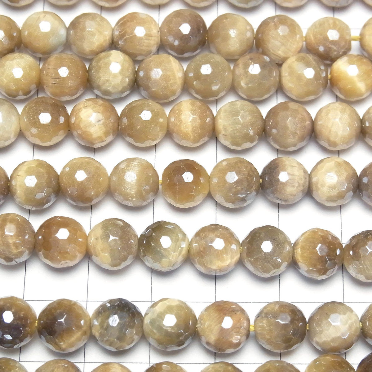 閃光金虎眼石128刻面圓珠8mm，1串（約14英寸/35公分）