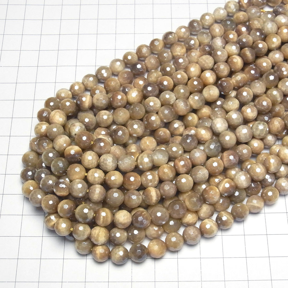閃光金虎眼石128刻面圓珠8mm，1串（約14英寸/35公分）