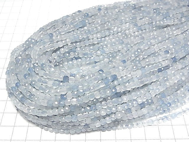 [Video] High Quality! Aquamarine AAA- Cube Shape 4x4x4mm half or 1strand beads (aprx.15inch/36cm)