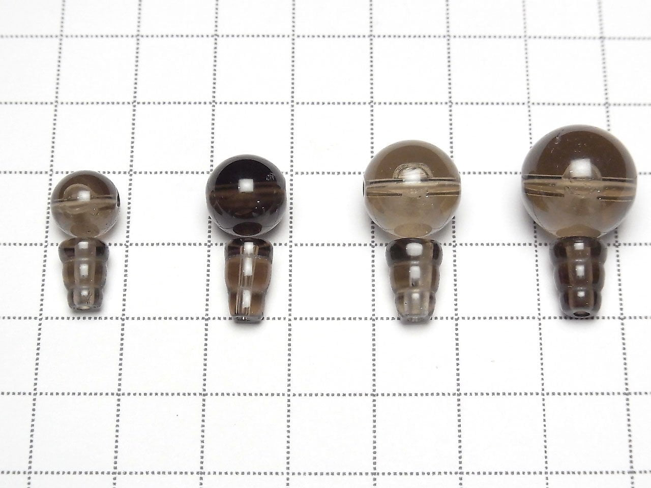 Perles de Quartz Fumé AAA T-Hole et perles Bosa [8mm][10mm][12mm][14mm] 1 ensemble