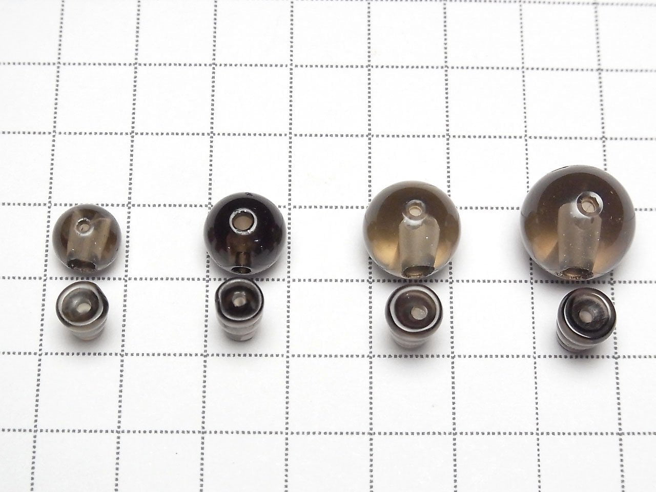 Perles de Quartz Fumé AAA T-Hole et perles Bosa [8mm][10mm][12mm][14mm] 1 ensemble