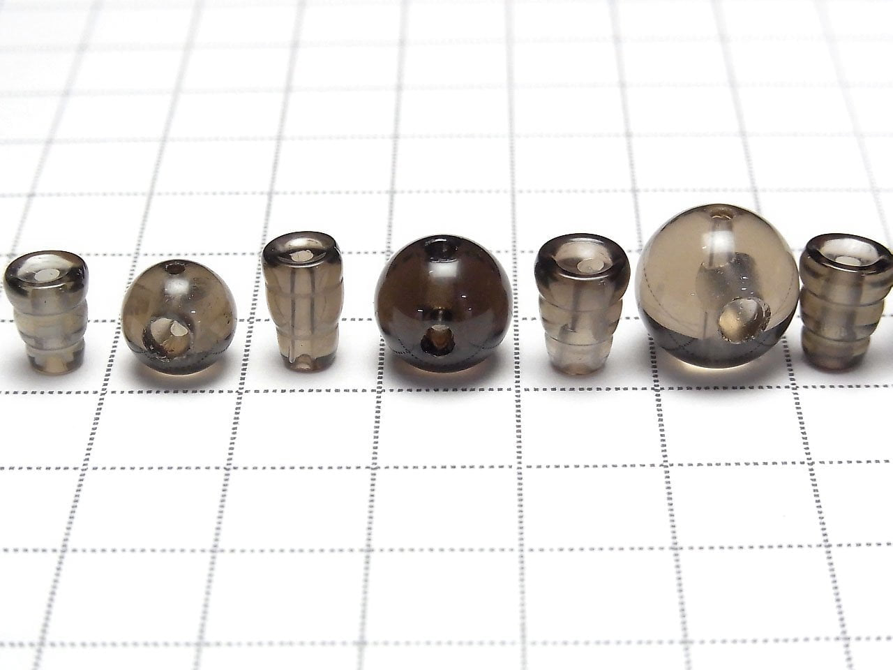 Perles de Quartz Fumé AAA T-Hole et perles Bosa [8mm][10mm][12mm][14mm] 1 ensemble