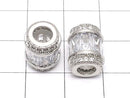 Metal parts Rondelle (Tube) 12x9.5x9.5mm Silver color (with CZ) 1pc