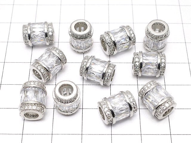 Metal parts Roundel (Tube) 12x9.5x9.5mm Silver color (with CZ) 1pc