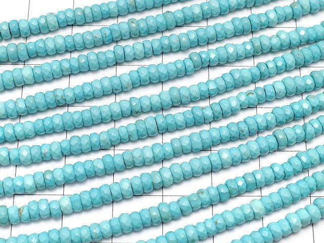 1strand $7.79! Magnesite Turquoise  Faceted Button Roundel 4x4x2mm 1strand beads (aprx.15inch/37cm)