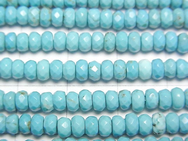 [Video] Magnesite Turquoise Faceted Button Roundel 4 x 4 x 2 mm [Blue] 1strand beads (aprx.15 inch / 37 cm)