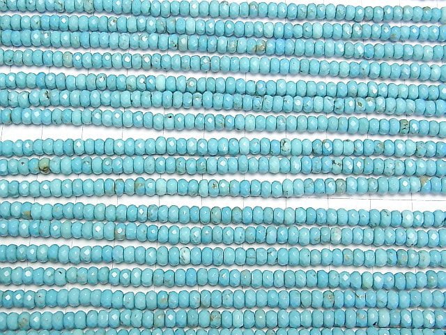 [Video] Magnesite Turquoise Faceted Button Roundel 4 x 4 x 2 mm [Blue] 1strand beads (aprx.15 inch / 37 cm)