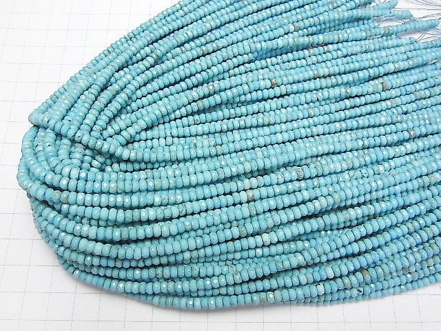 [Video] Magnesite Turquoise Faceted Button Roundel 4 x 4 x 2 mm [Blue] 1strand beads (aprx.15 inch / 37 cm)