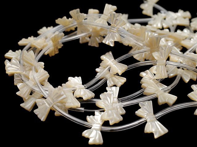 High quality Mother of Pearl MOP AAA ribbon shape beige half or 1strand (Approx 11pcs)