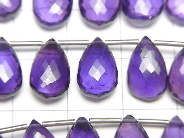 [Video] MicroCut High Quality Amethyst AAA Pear shape Faceted Briolette 1strand (8pcs )