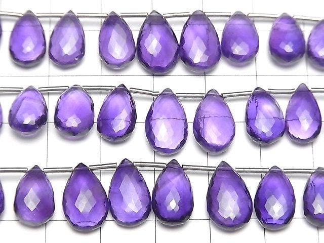 [Video] MicroCut High Quality Amethyst AAA Pear shape Faceted Briolette 1strand (8pcs )