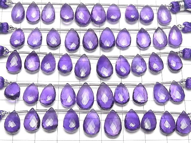 [Video] MicroCut High Quality Amethyst AAA Pear shape Faceted Briolette 1strand (8pcs )