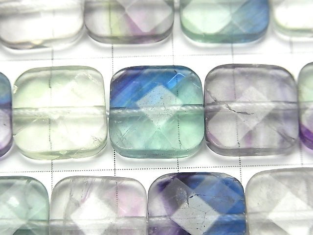 [Video] Multicolor Fluorite AAA- Faceted Square 14x14x5mm half or 1strand beads (aprx.15inch/37cm)