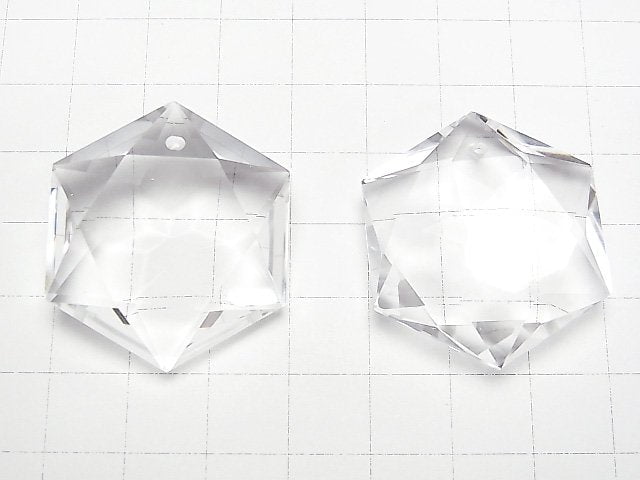 [Video] High Quality! Crystal Quartz AAA Hexagram 35x30mm Back Faceted 1pc