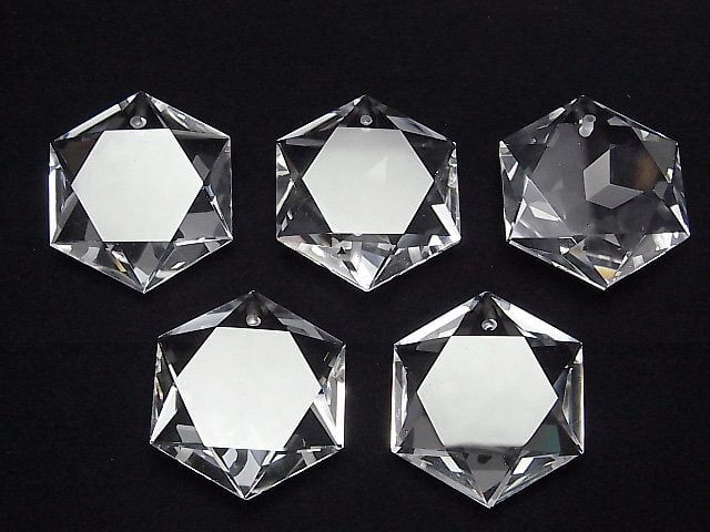 [Video] High Quality! Crystal Quartz AAA Hexagram 35x30mm Back Faceted 1pc