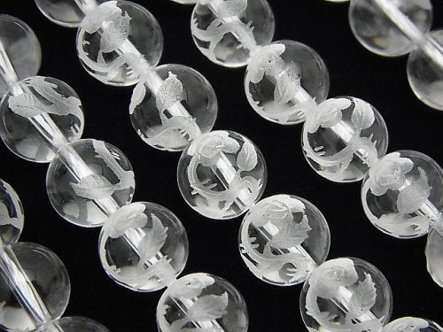 Carving, Crystal Quartz, Rose, Round Gemstone Beads