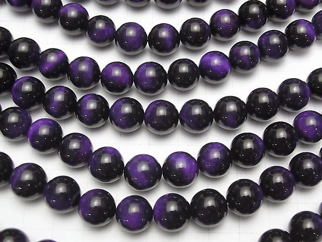 Purple color Tiger's Eye AAA Round 12mm half or 1strand beads (aprx.15inch/36cm)