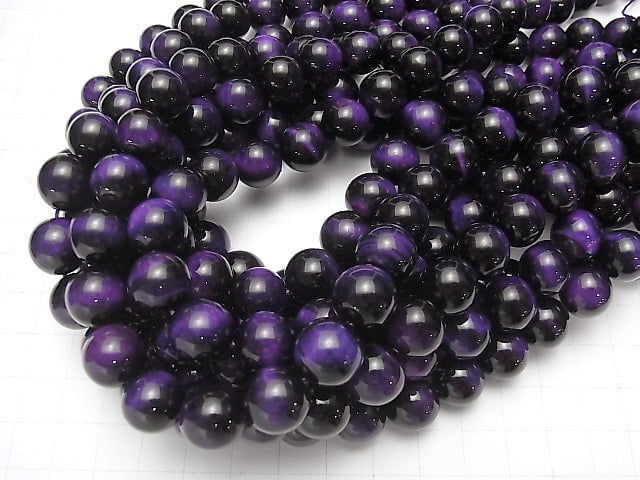 Purple color Tiger's Eye AAA Round 12mm half or 1strand beads (aprx.15inch/36cm)