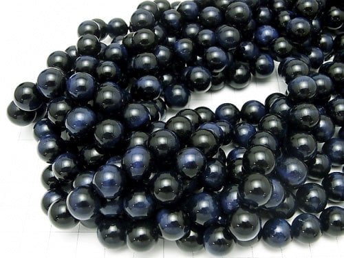 Midnight blue color Tiger's Eye AAA Round 10 mm half or 1 strand beads (aprx.15 inch / 37 cm)