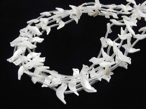 高品質天然貝殼珍珠母貝 AAA 白色小鳥形狀半串或 1 串珠子 (約 18 顆)