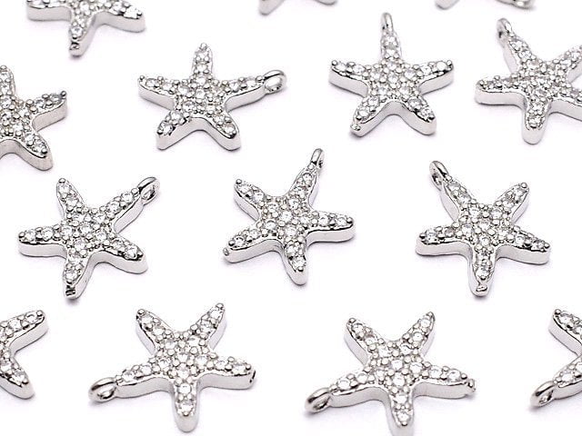 Metal parts charm 10.5x9mm Starfish (starfish) Silver color (with CZ) 1pc