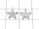 Metal Charm, 10.5x9mm, Starfish, Silver Color (with CZ), 1pc
