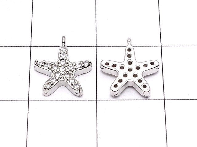 Metal parts charm 10.5x9mm Starfish (starfish) Silver color (with CZ) 1pc