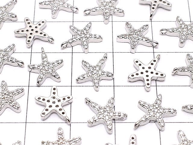 Metal parts charm 10.5x9mm Starfish (starfish) Silver color (with CZ) 1pc