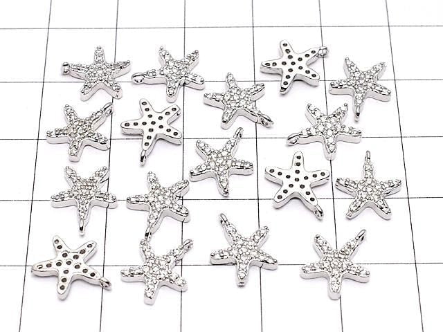 Metal Charm, 10.5x9mm, Starfish, Silver Color (with CZ), 1pc