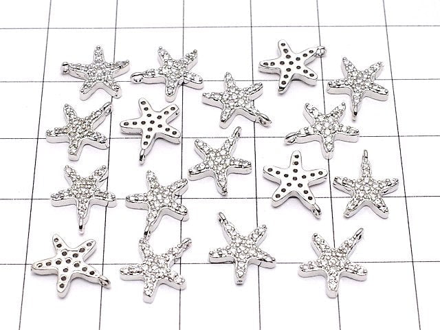 Metal parts charm 10.5x9mm Starfish (starfish) Silver color (with CZ) 1pc