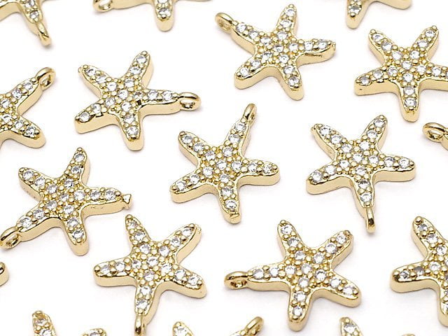 Metal parts charm 10.5x9mm Starfish (starfish) Gold color (with CZ) 1pc