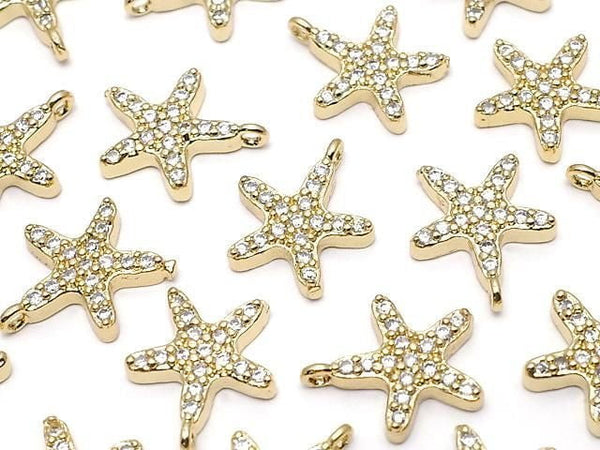 Metal Charm, 10.5x9mm, Starfish, Gold (with CZ), 1pc