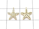 Metal Charm, 10.5x9mm, Starfish, Gold (with CZ), 1pc