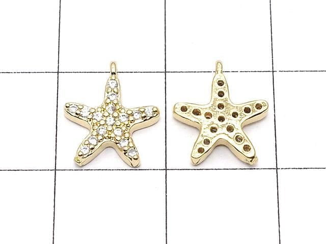 Metal Charm, 10.5x9mm, Starfish, Gold (with CZ), 1pc