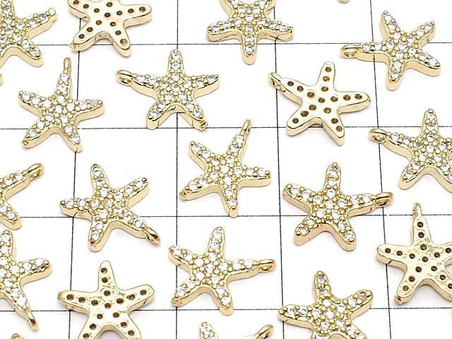 Metal Charm, 10.5x9mm, Starfish, Gold (with CZ), 1pc