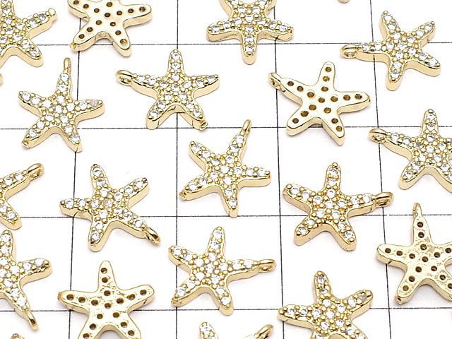 Metal parts charm 10.5x9mm Starfish (starfish) Gold color (with CZ) 1pc